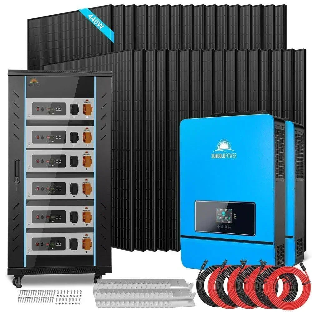 Off Grid Solar Kit 20Kw 48VDC 120v/240v 30.72kwh Lithium Battery 32 X 450 Watts Solar Panels SGR-20K30E