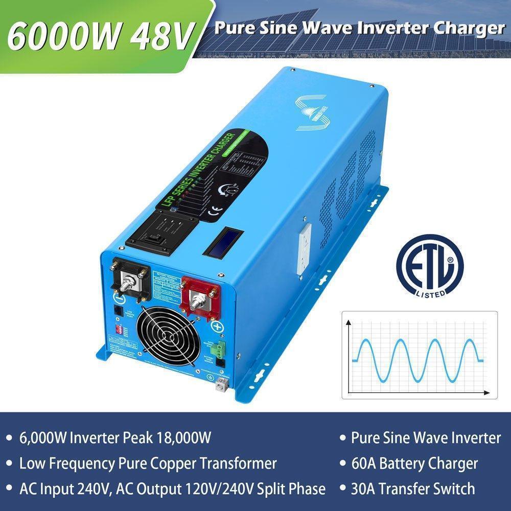 Off Grid Solar Kit 6000W 48VDC 120V/240V 10.24KWH Lithium Battery 6 X 370 Watt Solar Panels SGK-PRO64