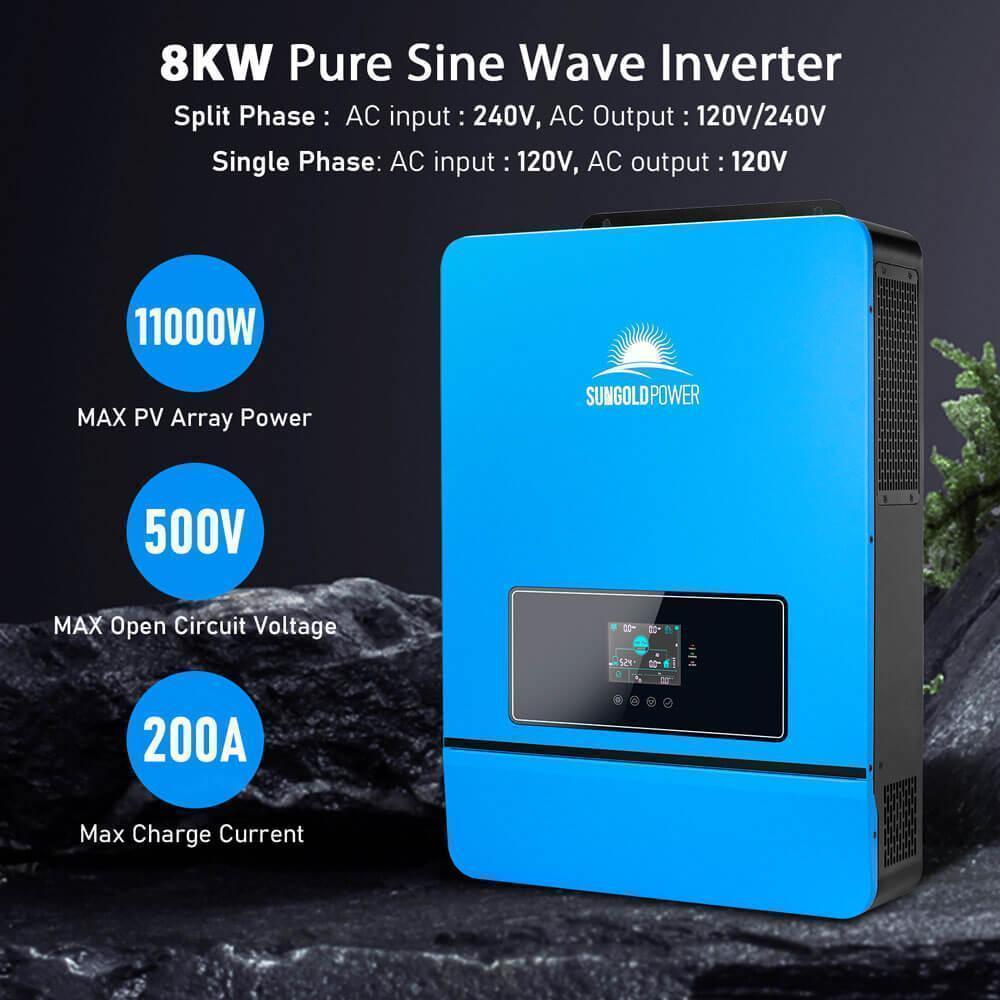 Complete Off Grid Solar Kit 8000W 48V 120V/240V output 10.24KWH Lithium Battery 5400 Watt Solar Panel SGK-8MAX