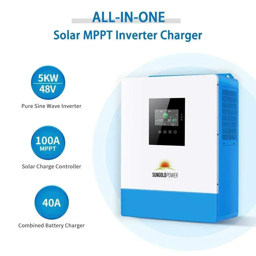 Off-Grid Solar Kit 5000W 48VDC 120V 10.24KWH Lithium Battery 6 X 415 Watts Solar Panels SGR-5KE