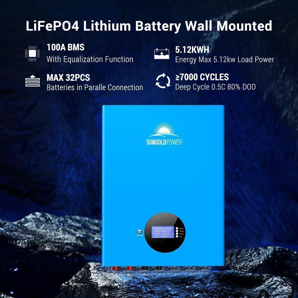 Off-Grid Solar Kit 6500W 48VDC 120/240VAC 5.12KWH PowerWall Lithium Battery 6 X 370 Watts Solar Panels SGM-655M
