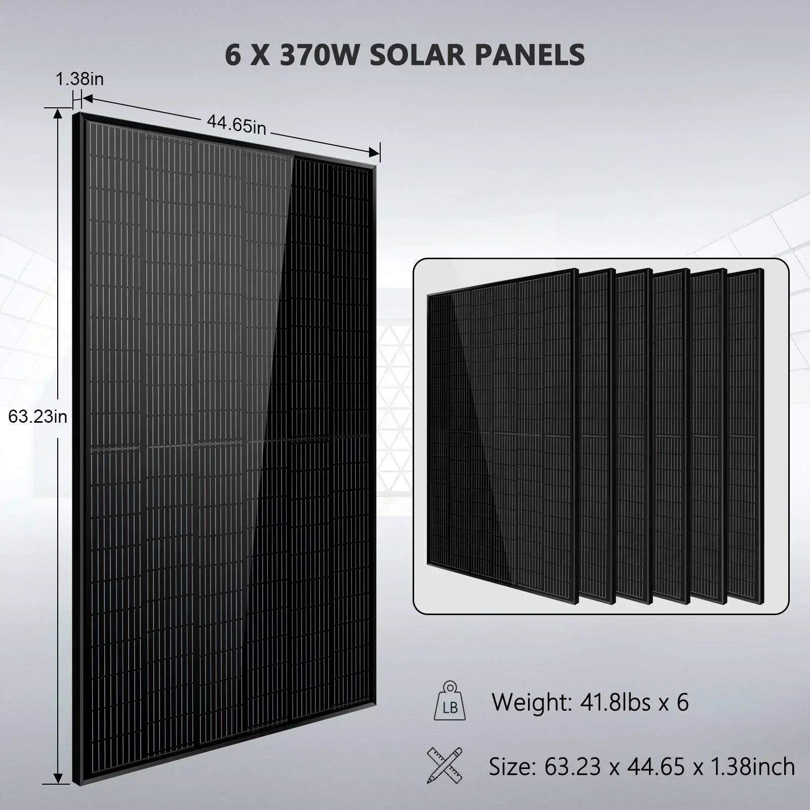 Off Grid Solar Kit 6000W 48VDC 120V/240V 10.24KWH Lithium Battery 6 X 370 Watt Solar Panels SGK-PRO64