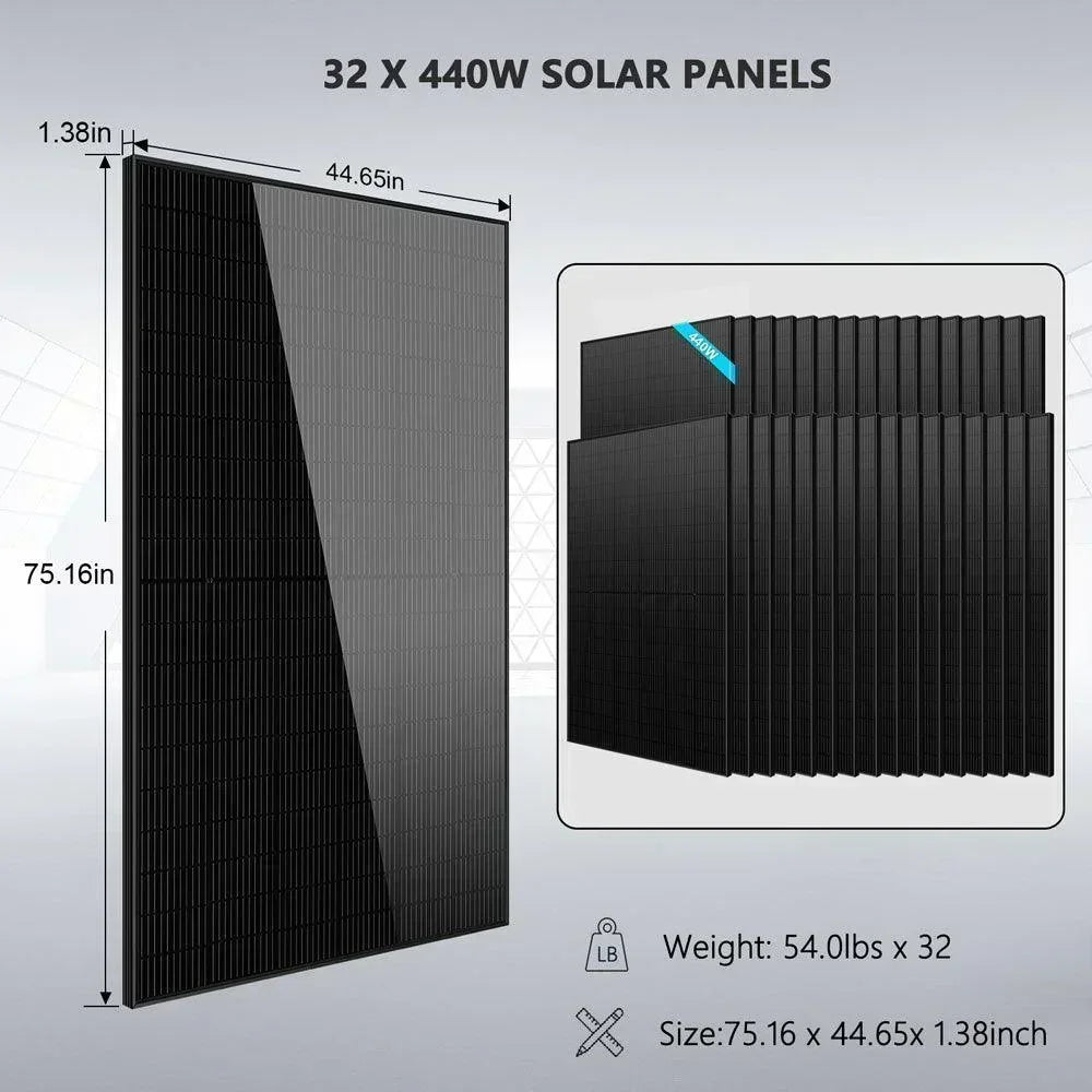 Off Grid Solar Kit 20Kw 48VDC 120v/240v 30.72kwh Lithium Battery 32 X 450 Watts Solar Panels SGR-20K30E