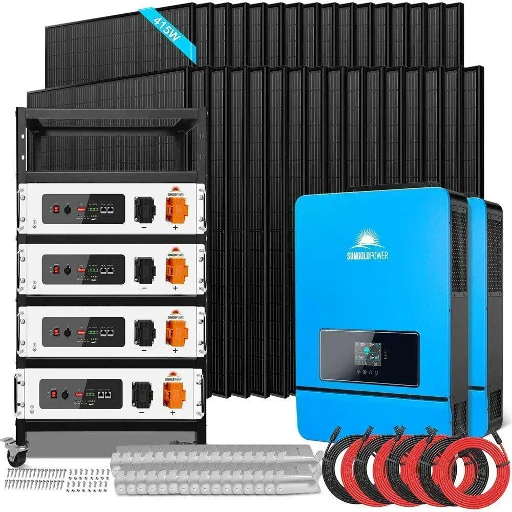 Off Grid Solar Kit 16KW 48VDC 120V/240V 25.6KWH LITHIUM BATTERY 32 X 415 Watts Solar Panels SGR-16K25E