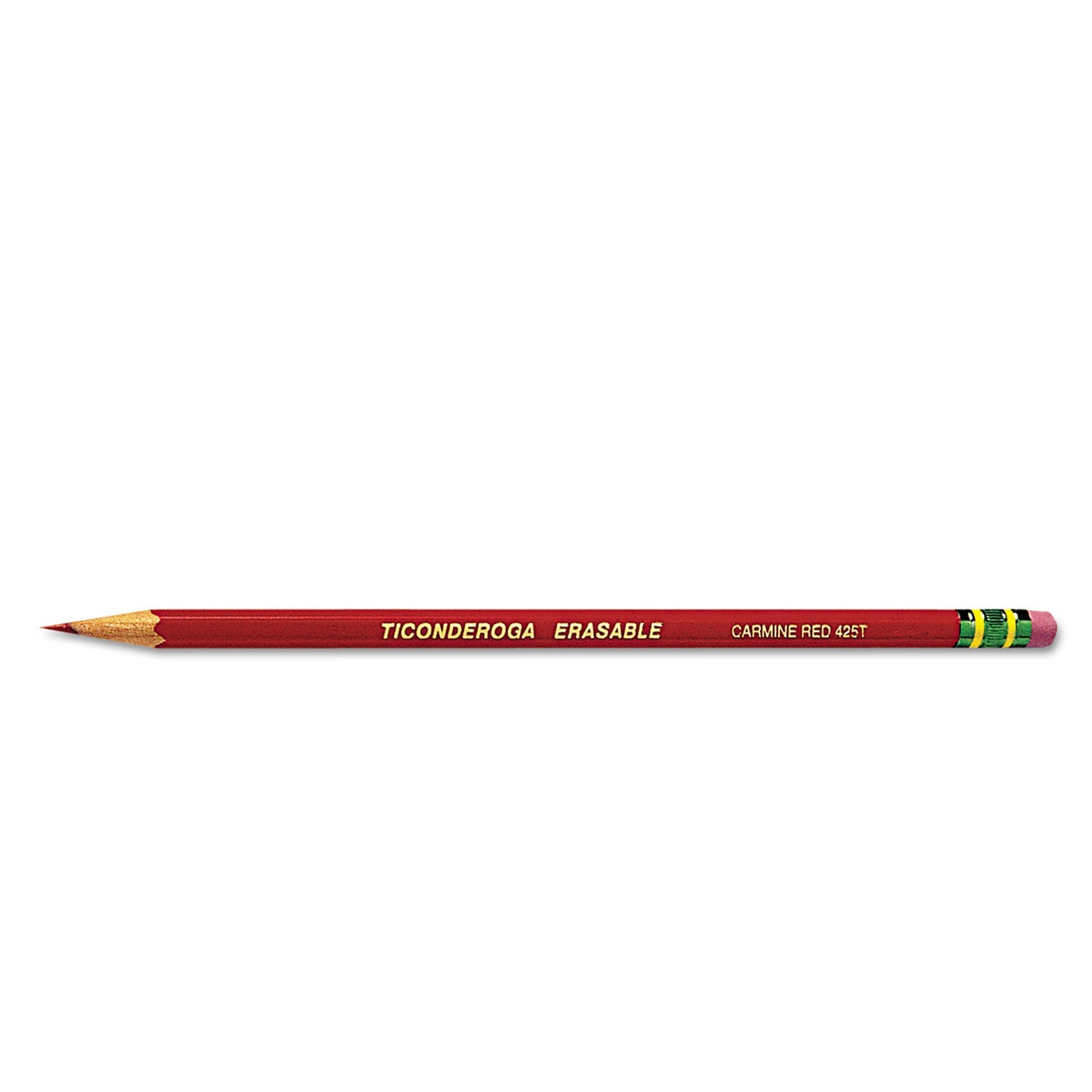 Ticonderoga Erasable Colored Pencils, 2.6 mm, 2B (#1), Carmine Red Lead, Carmine Red Barrel, Dozen