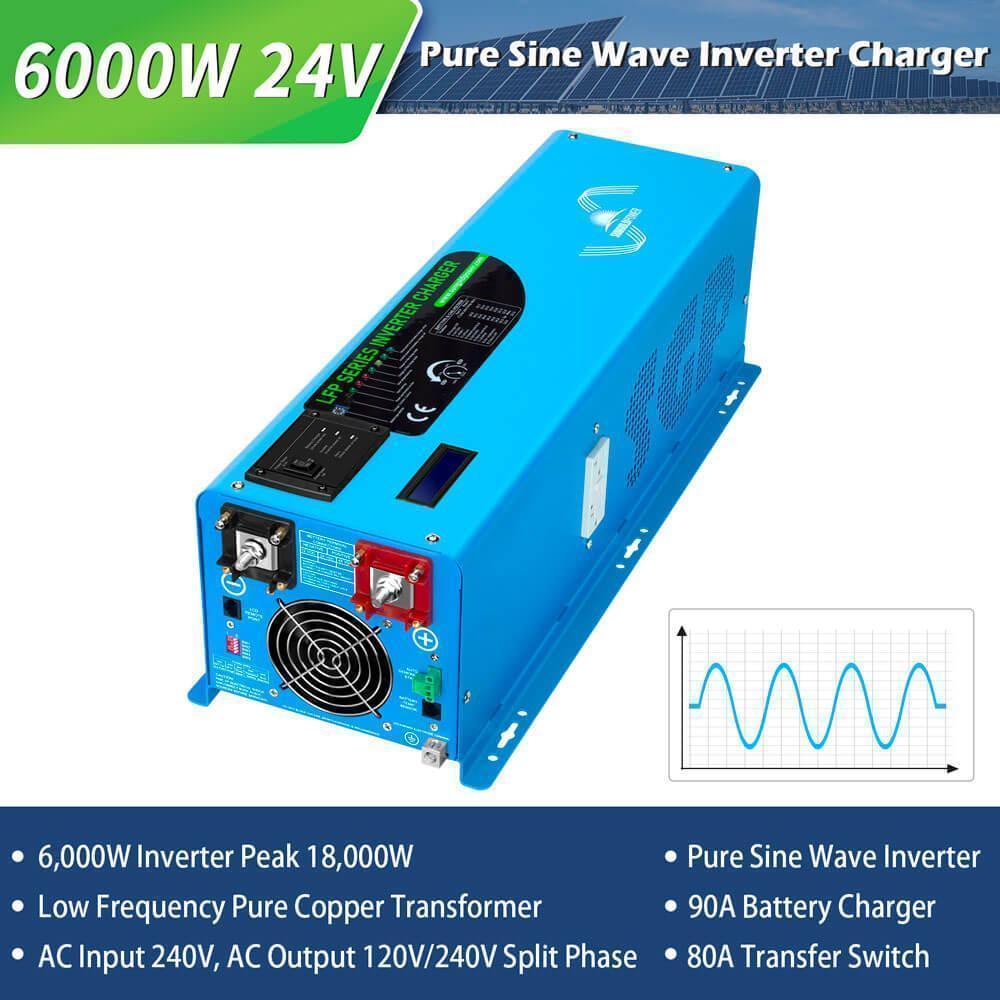 Off Grid Solar Kit 6000W 24VDC 120V/240V 10.24KWH Lithium Battery 6 X 370 Watt Solar Panels SGK-PRO62