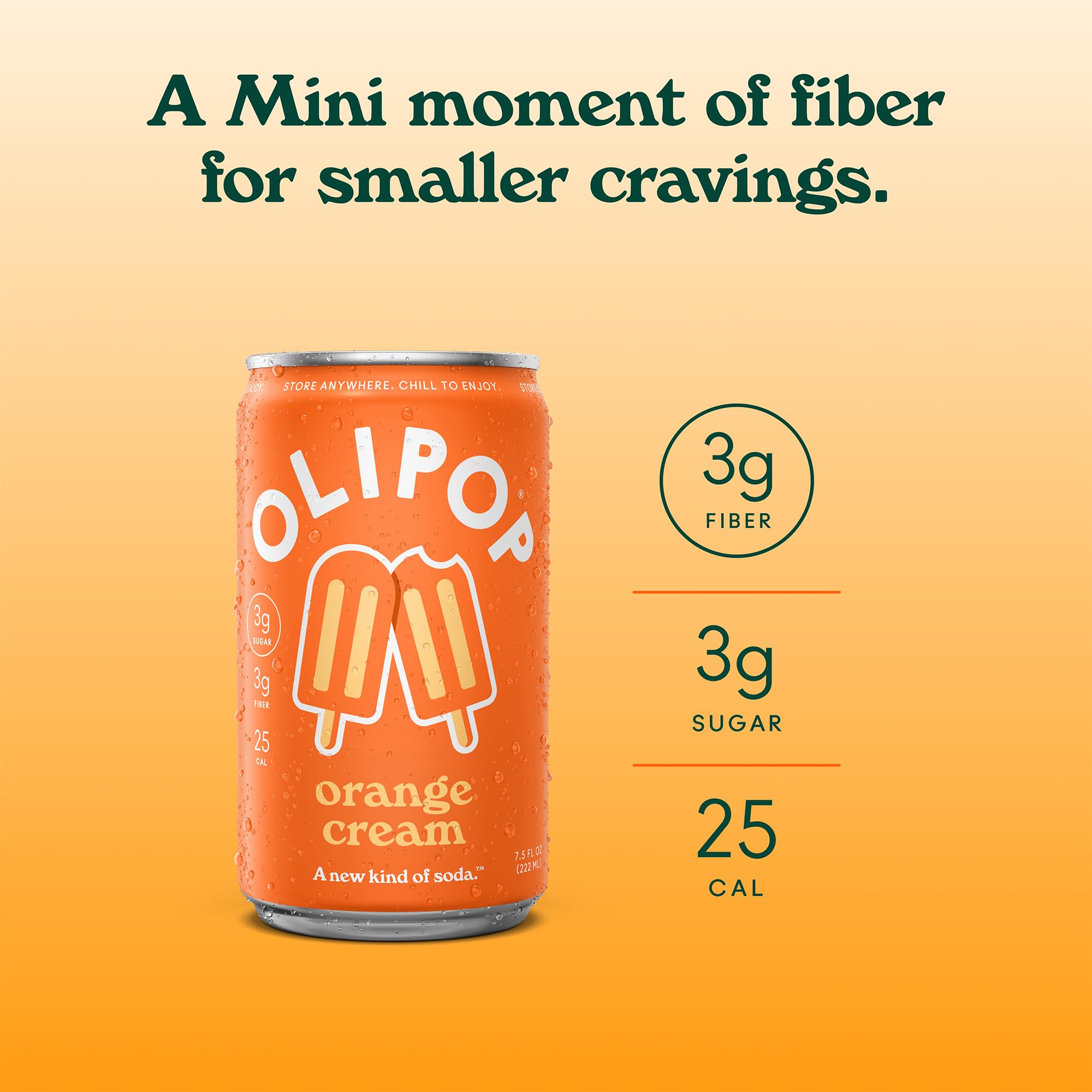 Olipop Minis Orange Cream Prebiotic Soda, Case of 4, 6 Pack, 7.5 fl oz Cans