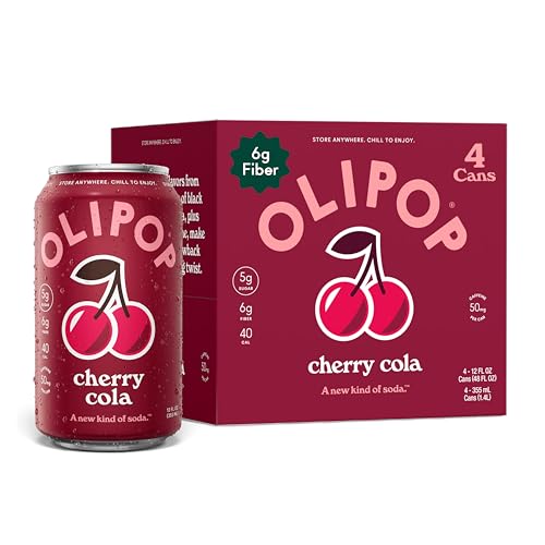 OLIPOP Cherry Cola Prebiotic Soda, Case of 6, 4 Pack, 12 fl oz Each