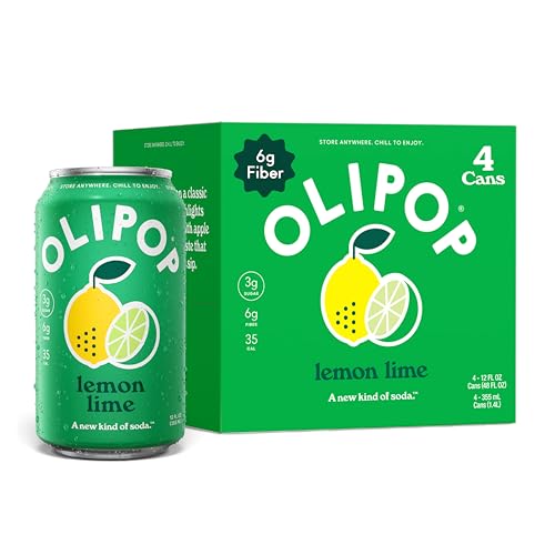OLIPOP Prebiotic Soda, Lemon Lime, Case of 6, 4 Pack, 12 fl oz