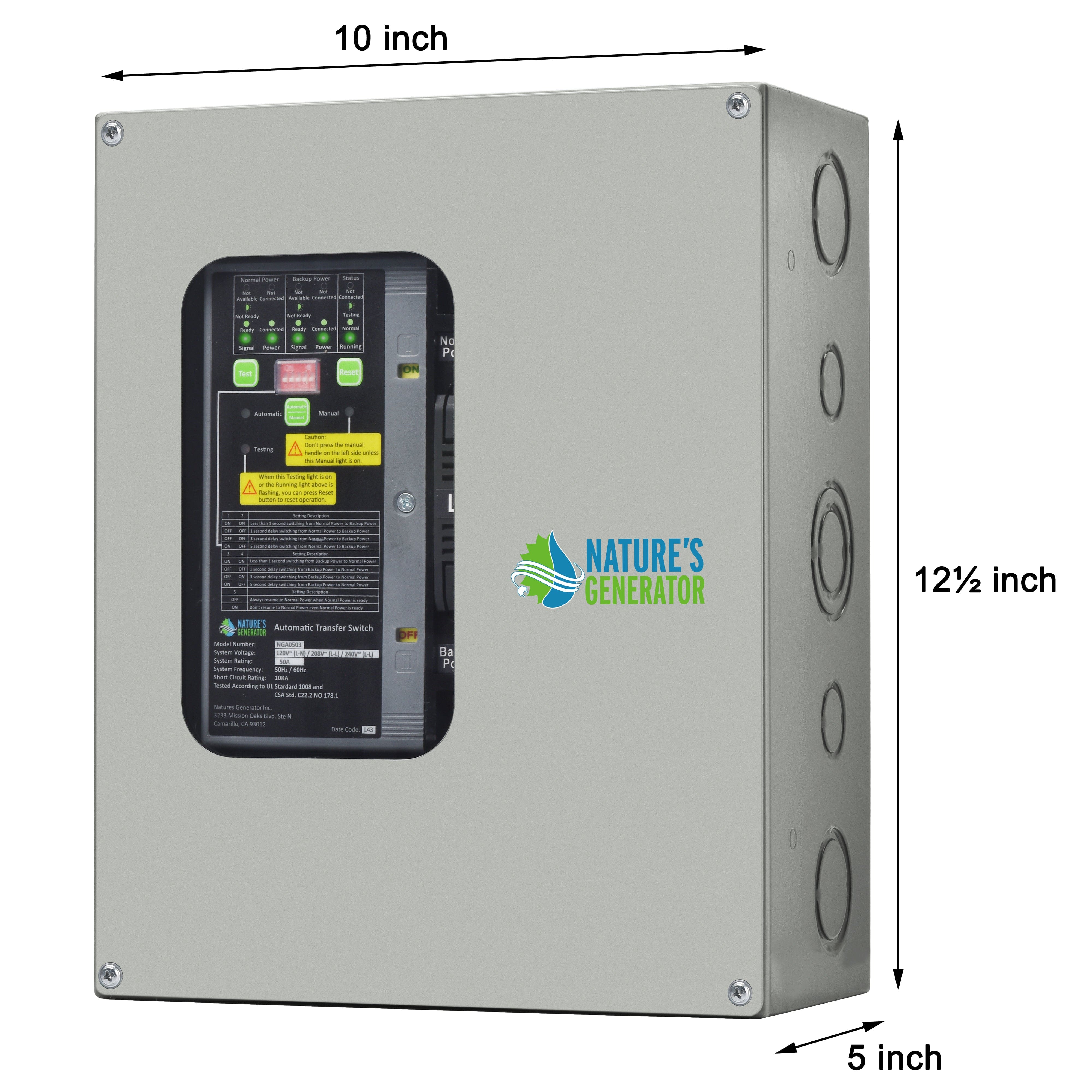 Nature's Generator 50A Compact Automatic Transfer Switch for Home, RV & Marine