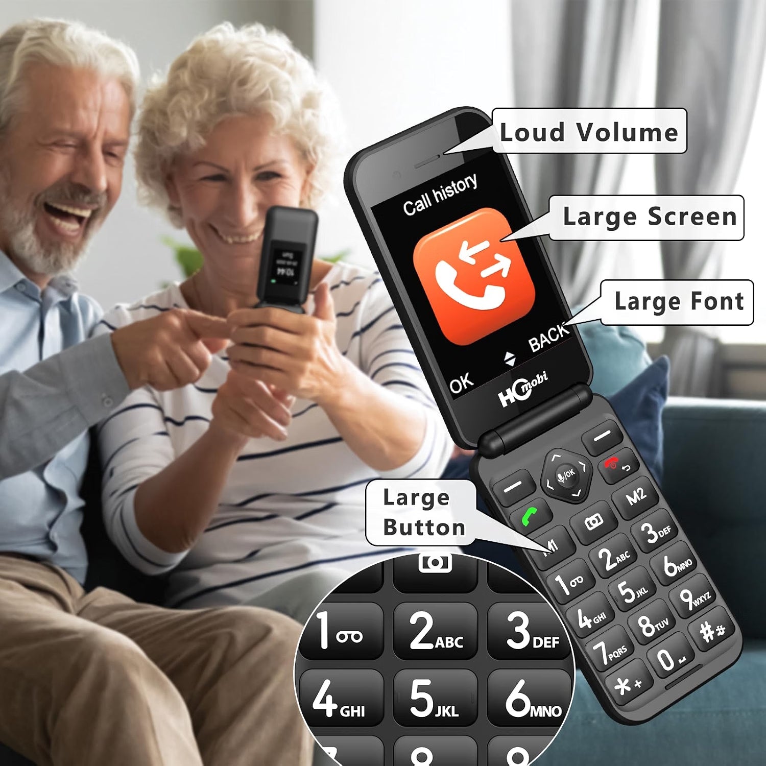 4G Flip Phone Unlocked for Seniors,Basic Flip Phone,Cell Phone for Seniors,2.8" +1.5 ''Screen,SOS Button,Speed Dial,Big Buttons,Bluetooth,Camera,FM Radio,1400mAh Battery.(Matte Black)