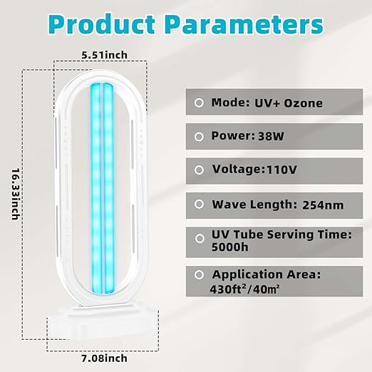 UV Light Sanitizer,UVC Home Disinfection Device 4-Speed Timing and Remote Control,Ultraviolet Light Sanitizer,UV Lamp for Whole Room,White