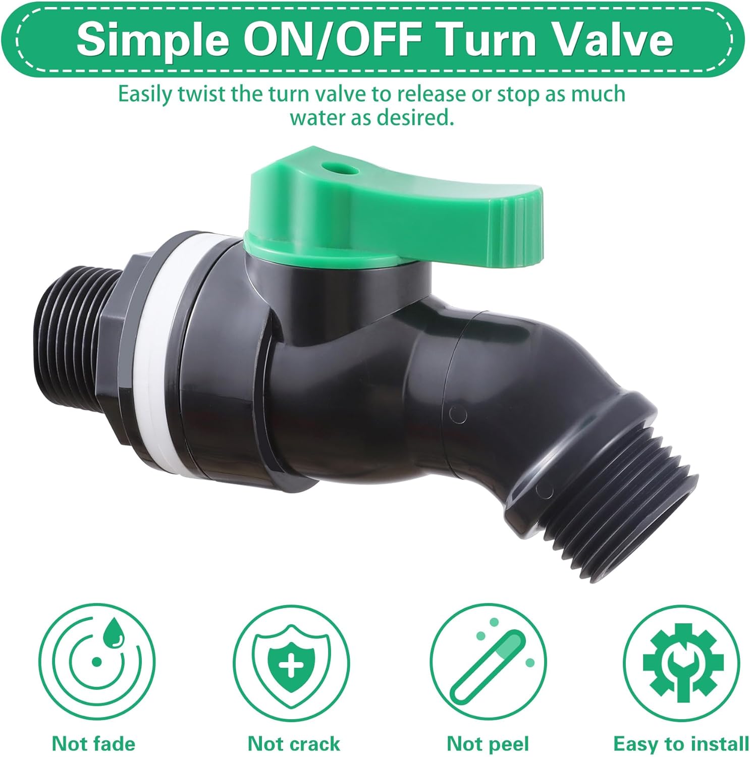 Plastics Rain Barrel Spigot, High Flow Valve Core, Large Flow Water Tank Faucet,3/4 NPS Inlet x 3/4 GHT Outlet Bulkhead Valve for Outdoor Plastic Bucket rainwater Drum Container Downspout Collector in