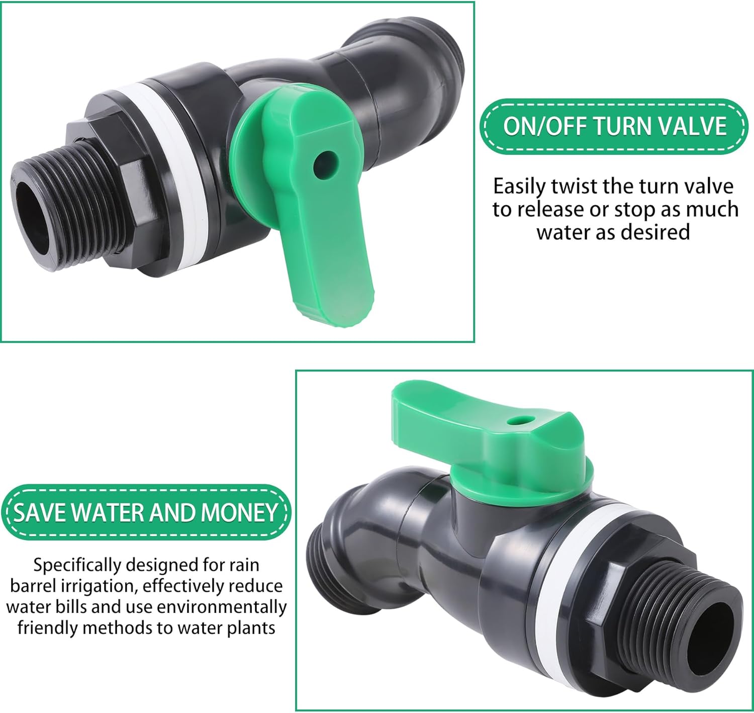Plastics Rain Barrel Spigot, High Flow Valve Core, Large Flow Water Tank Faucet,3/4 NPS Inlet x 3/4 GHT Outlet Bulkhead Valve for Outdoor Plastic Bucket rainwater Drum Container Downspout Collector in