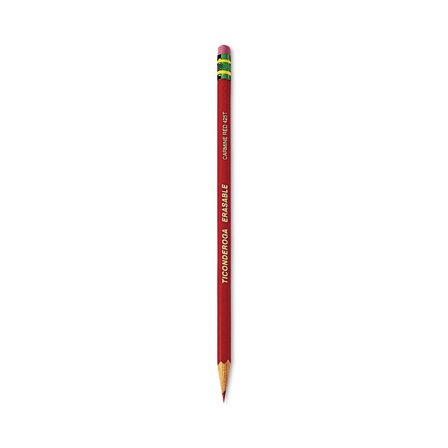 Ticonderoga Erasable Colored Pencils, 2.6 mm, 2B (#1), Carmine Red Lead, Carmine Red Barrel, Dozen
