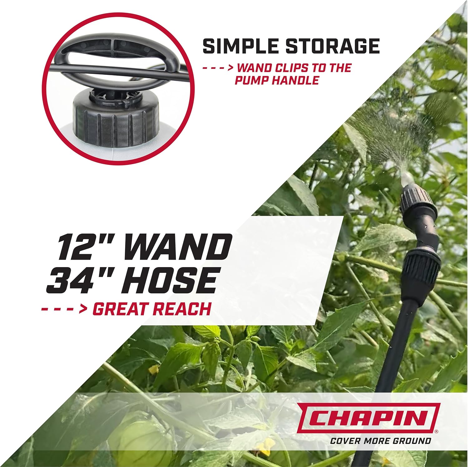 Chapin 16200 2-Gallon Made in USA Garden Pump Sprayer with Ergonomic Handle, Trigger Shut Off, Adjustable Cone Nozzle and in-Tank Filter, for Spraying Weeds, Insects, Fertilizers, Translucent White