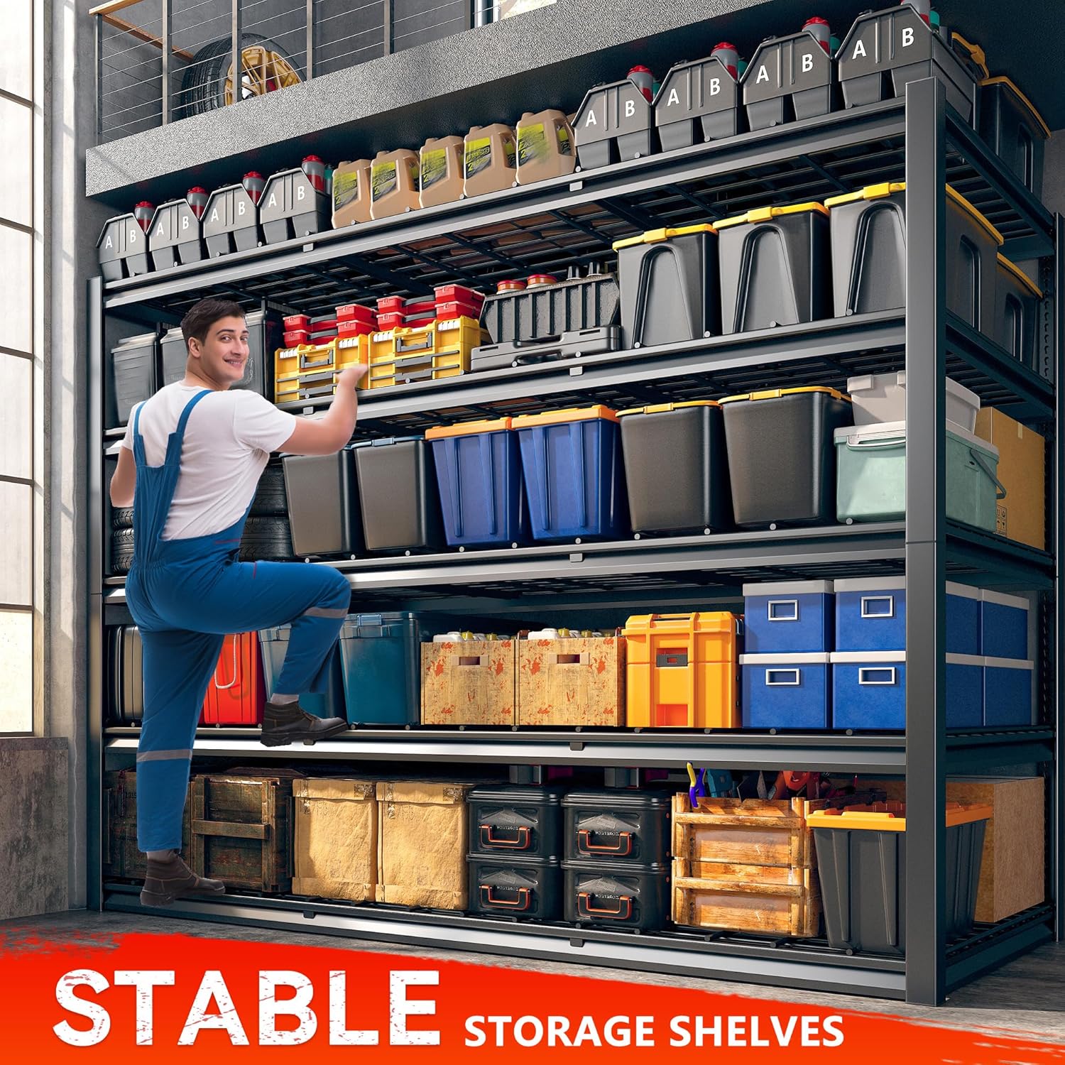 REIBII 60" W Garage Shelving Heavy Duty Metal Shelving 3000LBS Storage Shelves Adjustable Metal Shelves for Storage Industrial Garage Shelves for Warehouse Basement 60" W x 24" D x 72" H 2 Pack