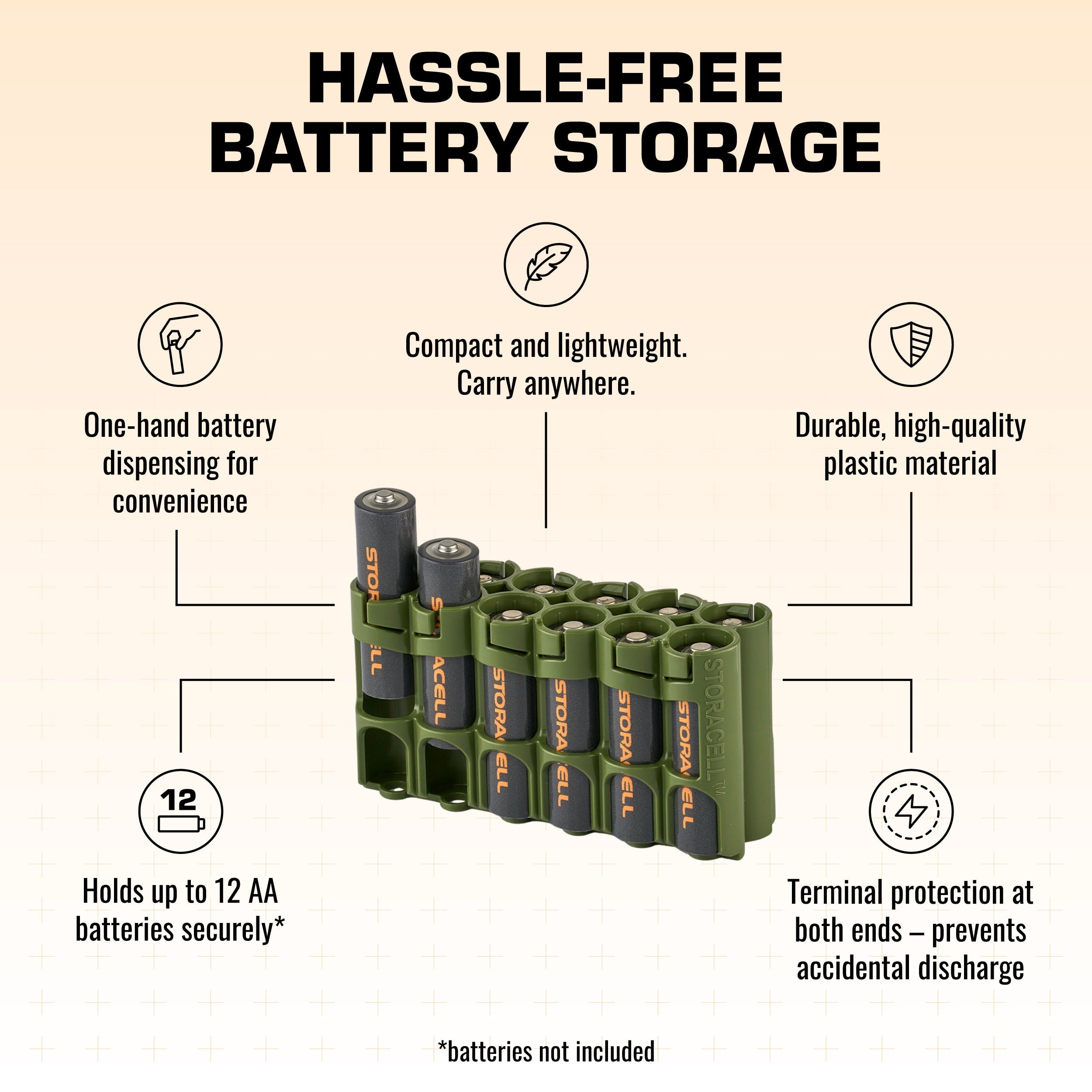 Storacell 12 AA Pack Battery Caddy (Military Green)
