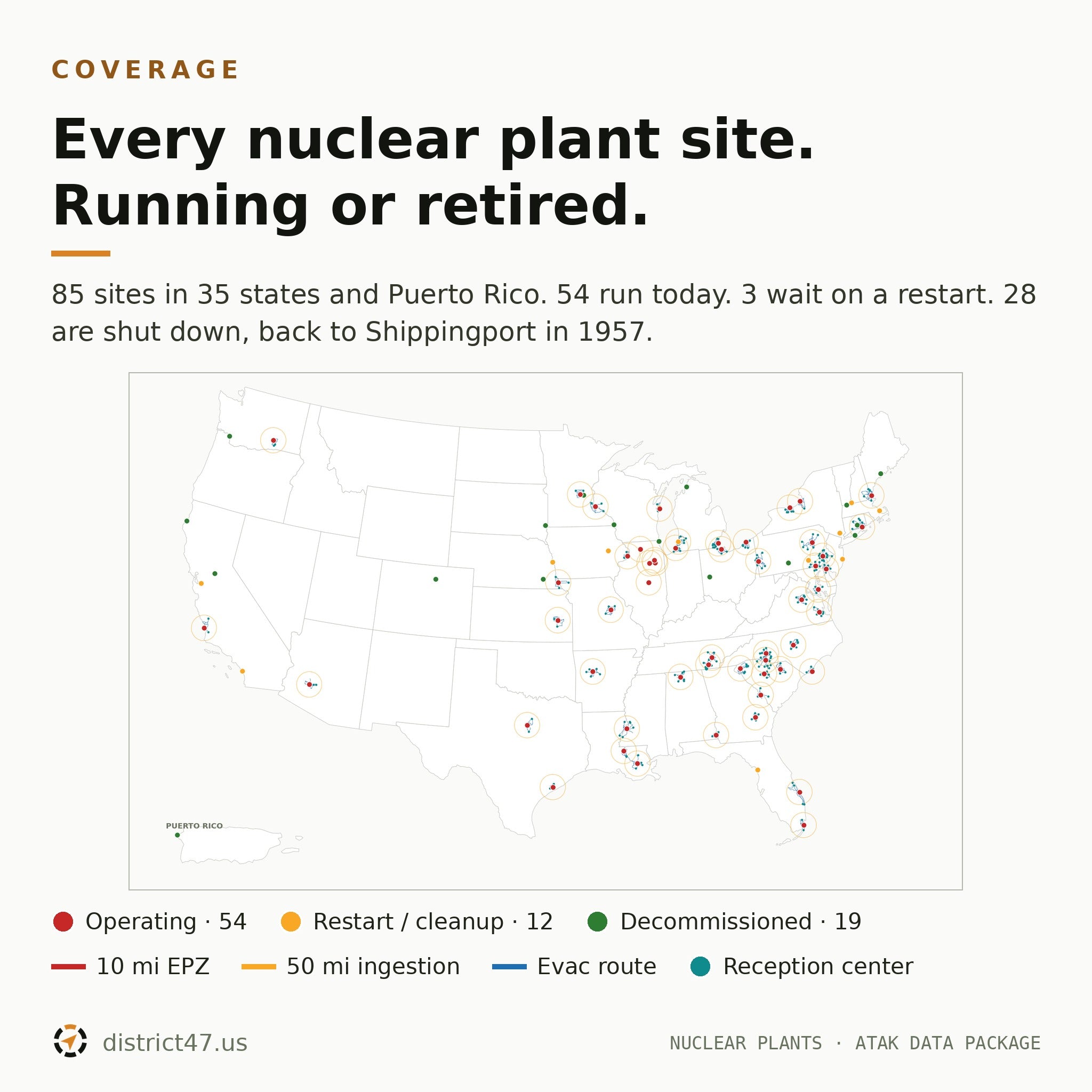 District47 Nuclear Plants & Evacuation Routes — 85 U.S. Sites | EPZ-Ringed KMZ for ATAK, TAK Aware & Google Earth