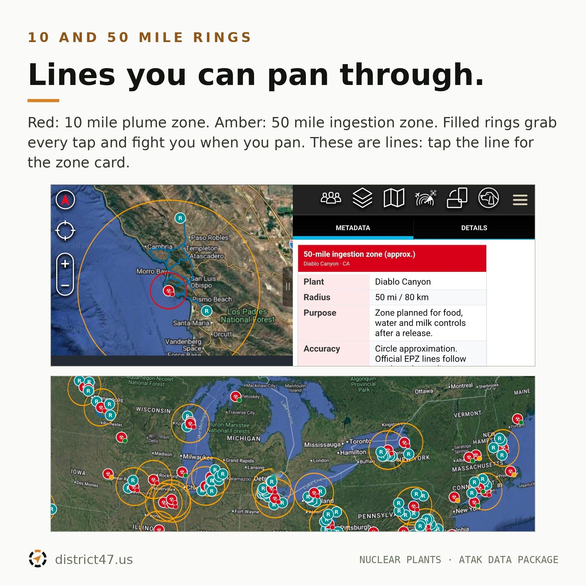 District47 Nuclear Plants & Evacuation Routes — 85 U.S. Sites | EPZ-Ringed KMZ for ATAK, TAK Aware & Google Earth