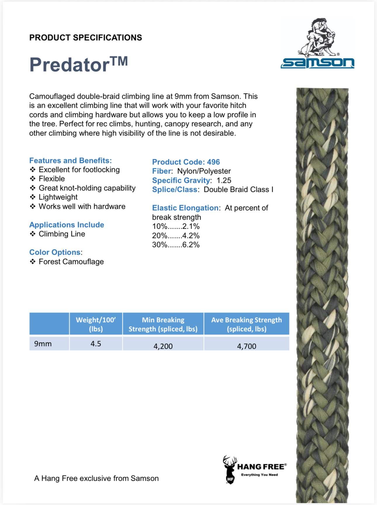 Hang Free 9mm Predator™ Rope-By The Foot