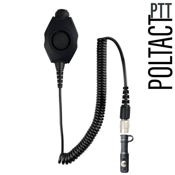 Material Communications Poltact Amplified PTT for Headset w/ Quick Disconnect(Hirose): NATO/Military Wiring, Gentex, Ops-Core, OTTO, 3M Peltor ComTac, XPI, MSA, Helicopter, & More - Quick Disconnect Hytera PT-580, PD7 Series, PD982 & More
