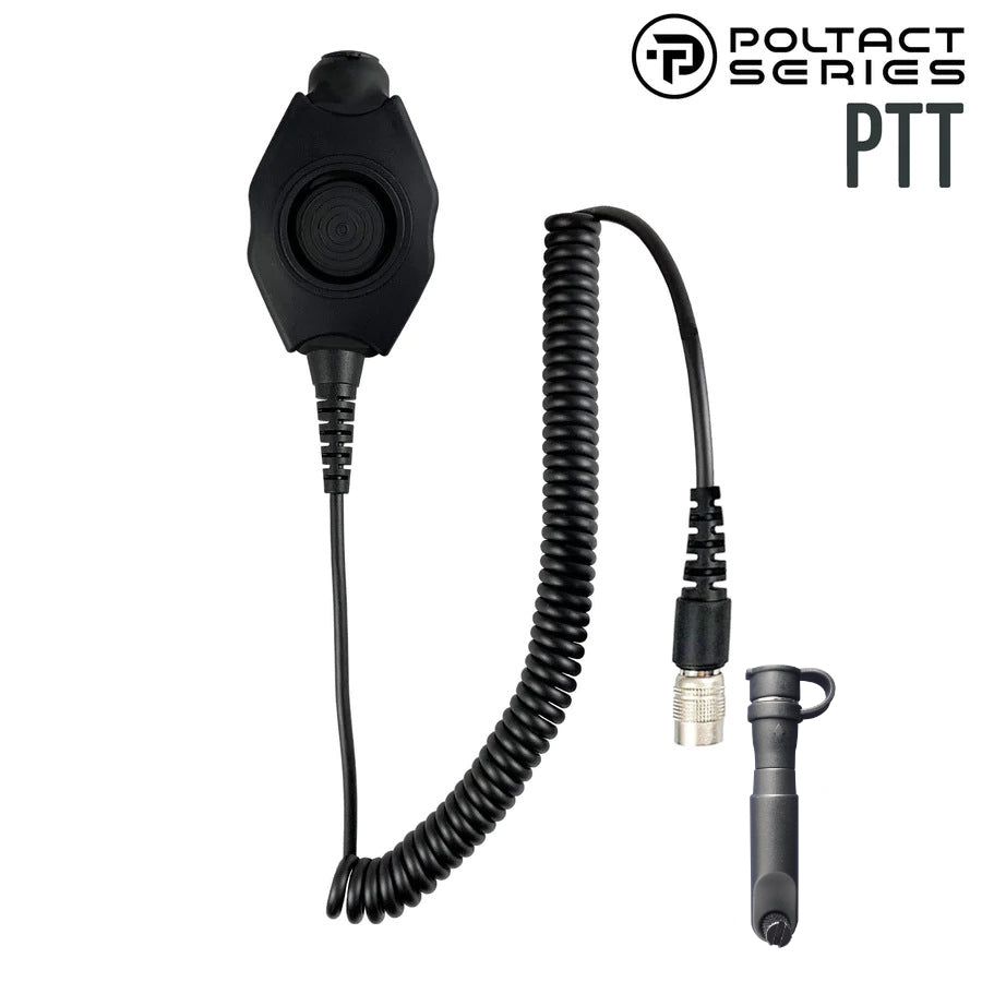 Material Communications Poltact Amplified PTT for Headset w/ Quick Disconnect(Hirose): NATO/Military Wiring, Gentex, Ops-Core, OTTO, 3M Peltor ComTac, XPI, MSA, Helicopter, & More - Hytera HP6 & HP7 Series, X1e, X1p, Z1p & More