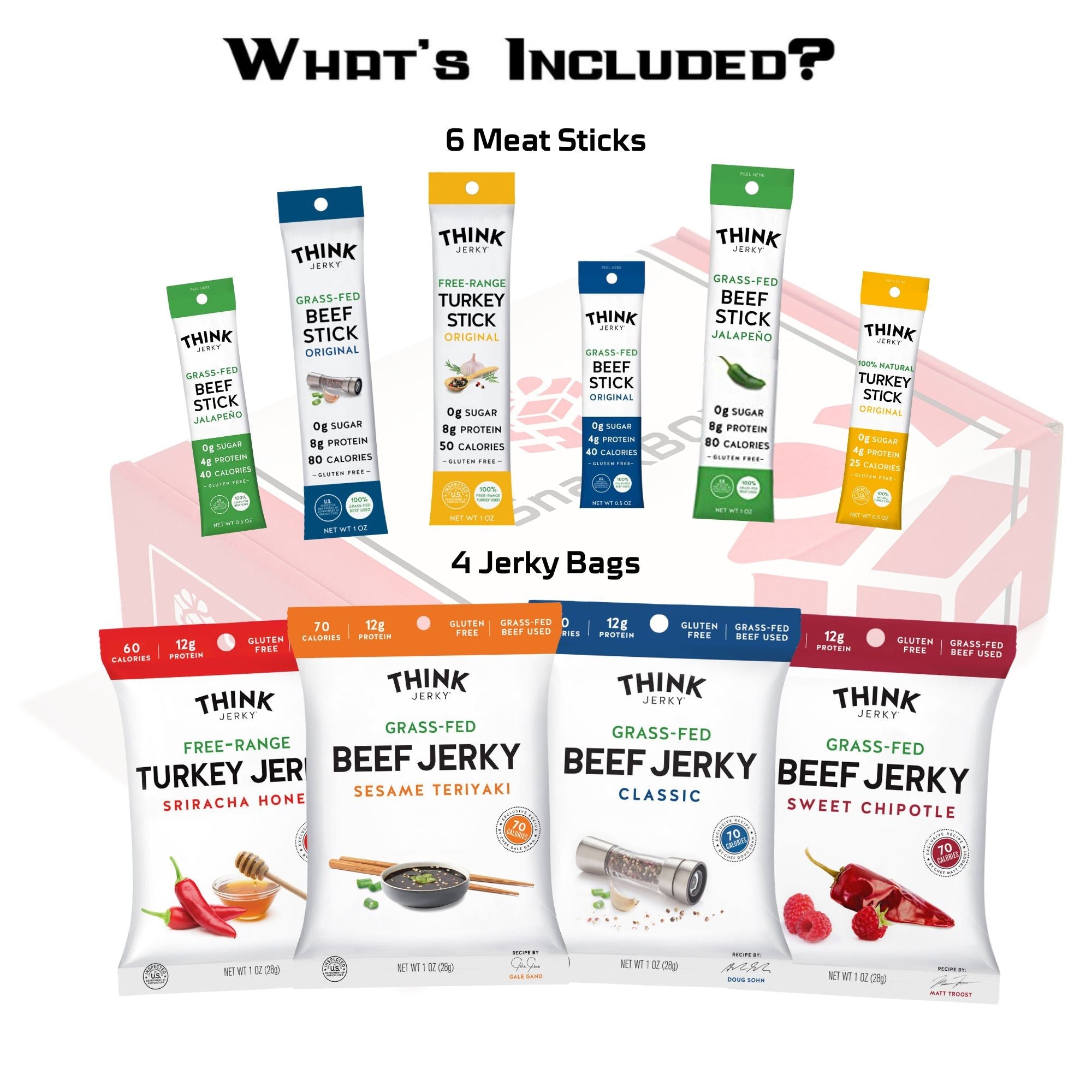 Think Jerky Grass Fed Beef Free Range Turkey Jerky Care Package (10 Snacks) | By SnackBOX