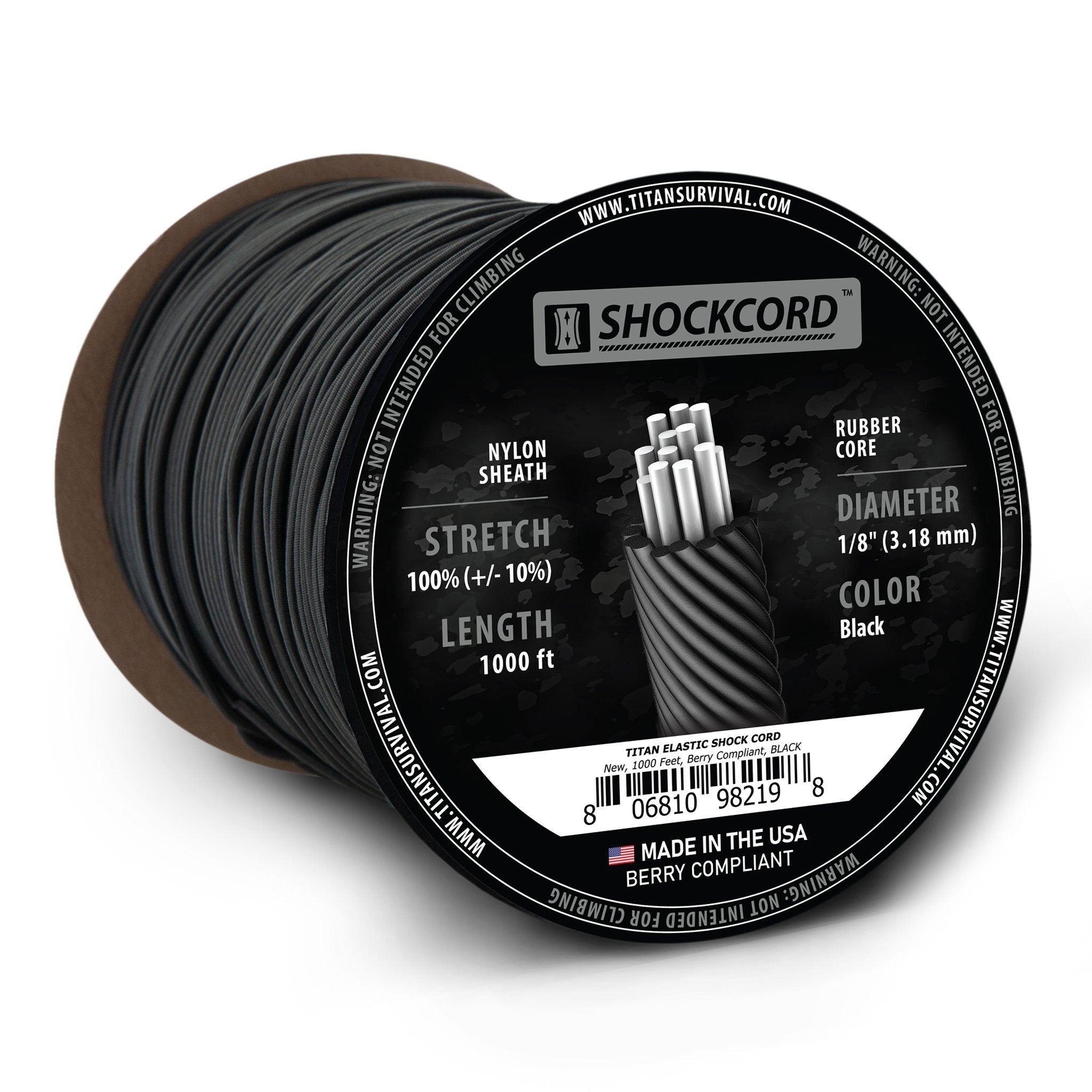 TITAN Survival 1/8" Black Shock Cord, 1000 FT SPOOL