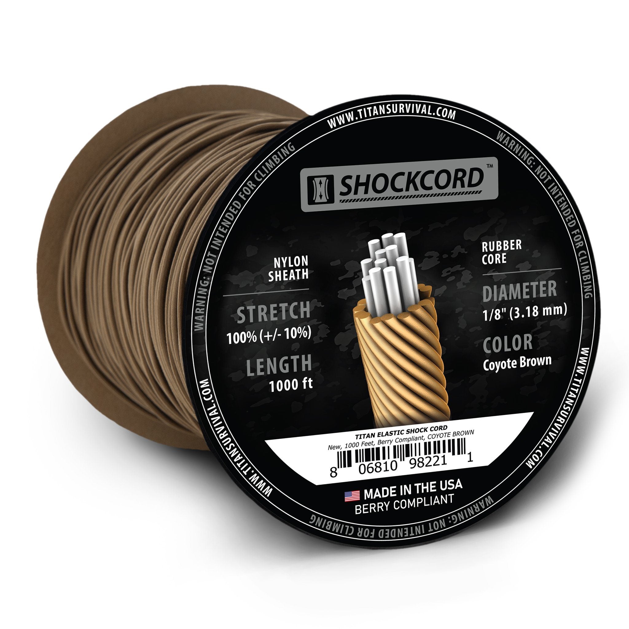 TITAN Survival 1/8" Coyote Brown Shock Cord, 1000 FT SPOOL