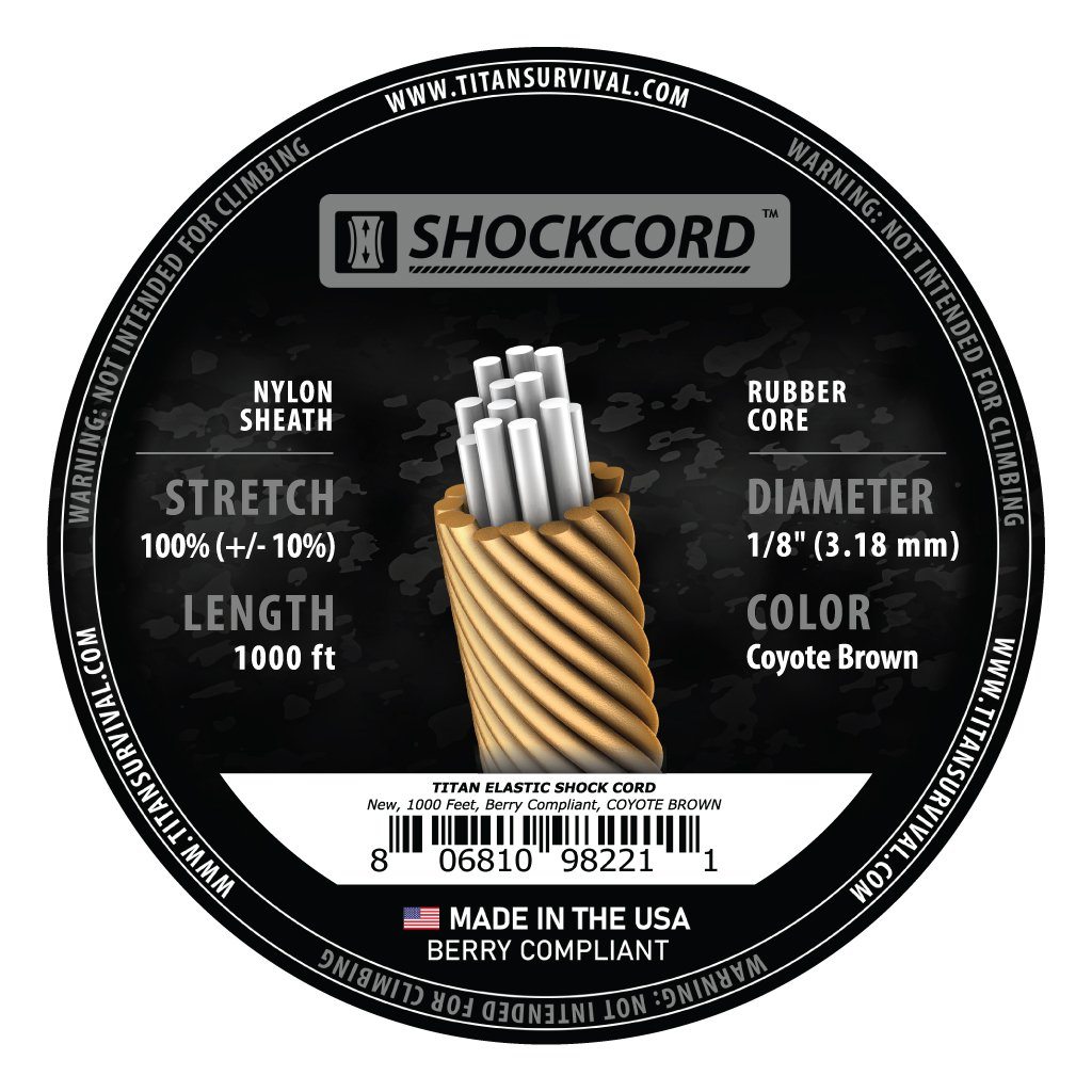 TITAN Survival 1/8" Coyote Brown Shock Cord, 1000 FT SPOOL