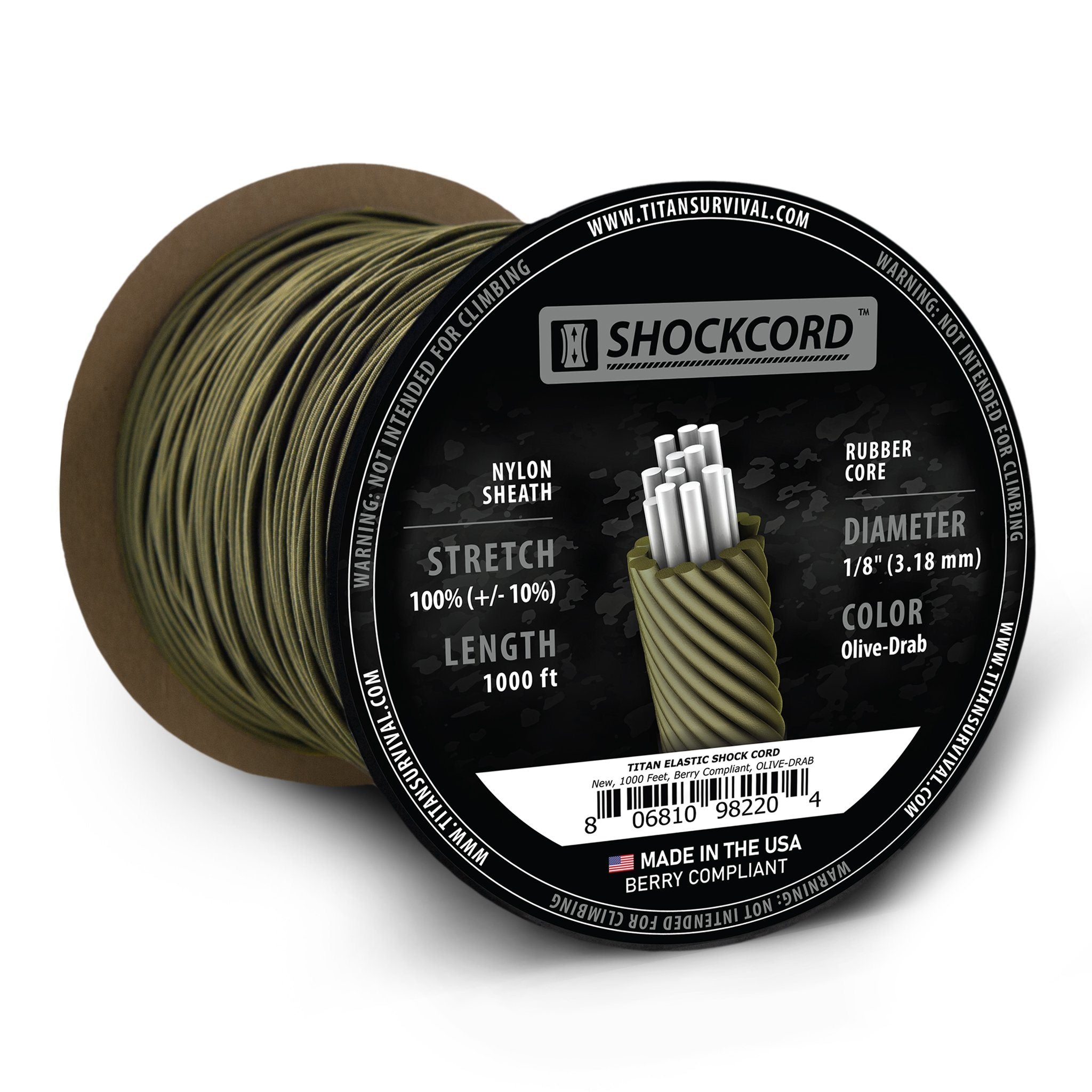TITAN Survival 1/8" Olive-Drab Shock Cord, 1000 FT SPOOL