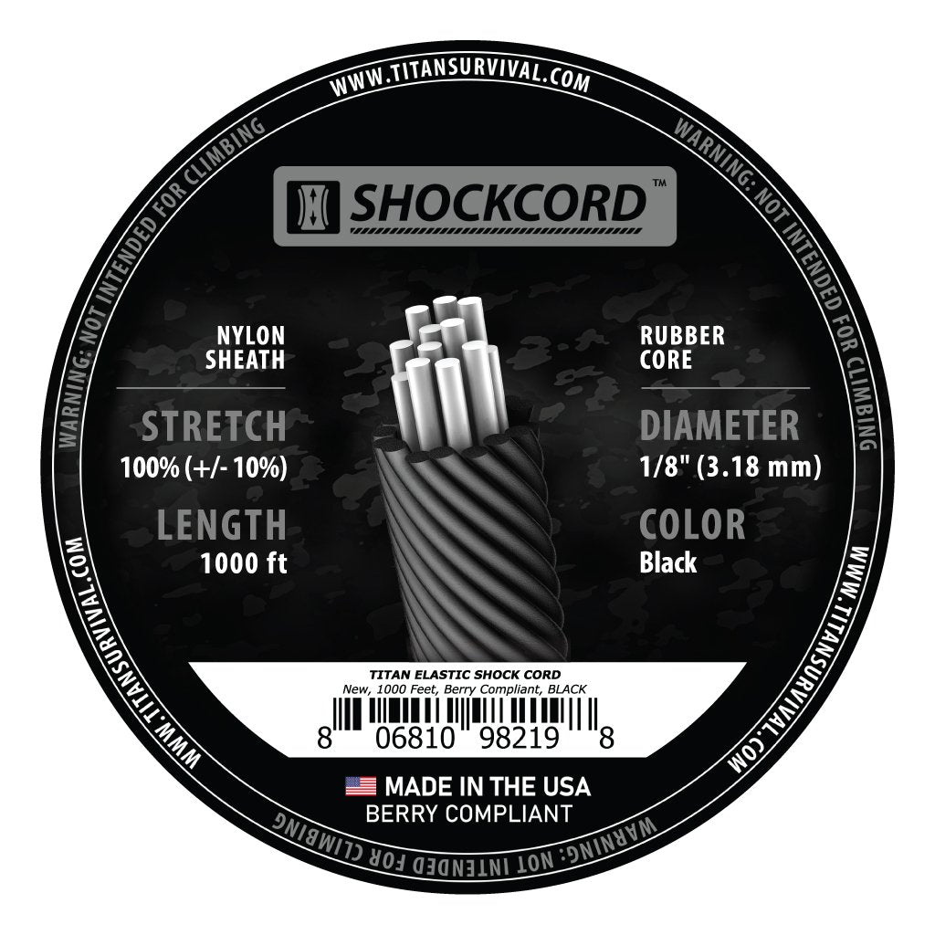 TITAN Survival 1/8" Black Shock Cord, 1000 FT SPOOL