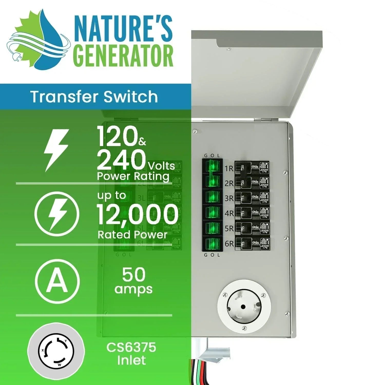 Nature's Generator 12-Circuit 120/240V 50A Non-Automatic Transfer Switch