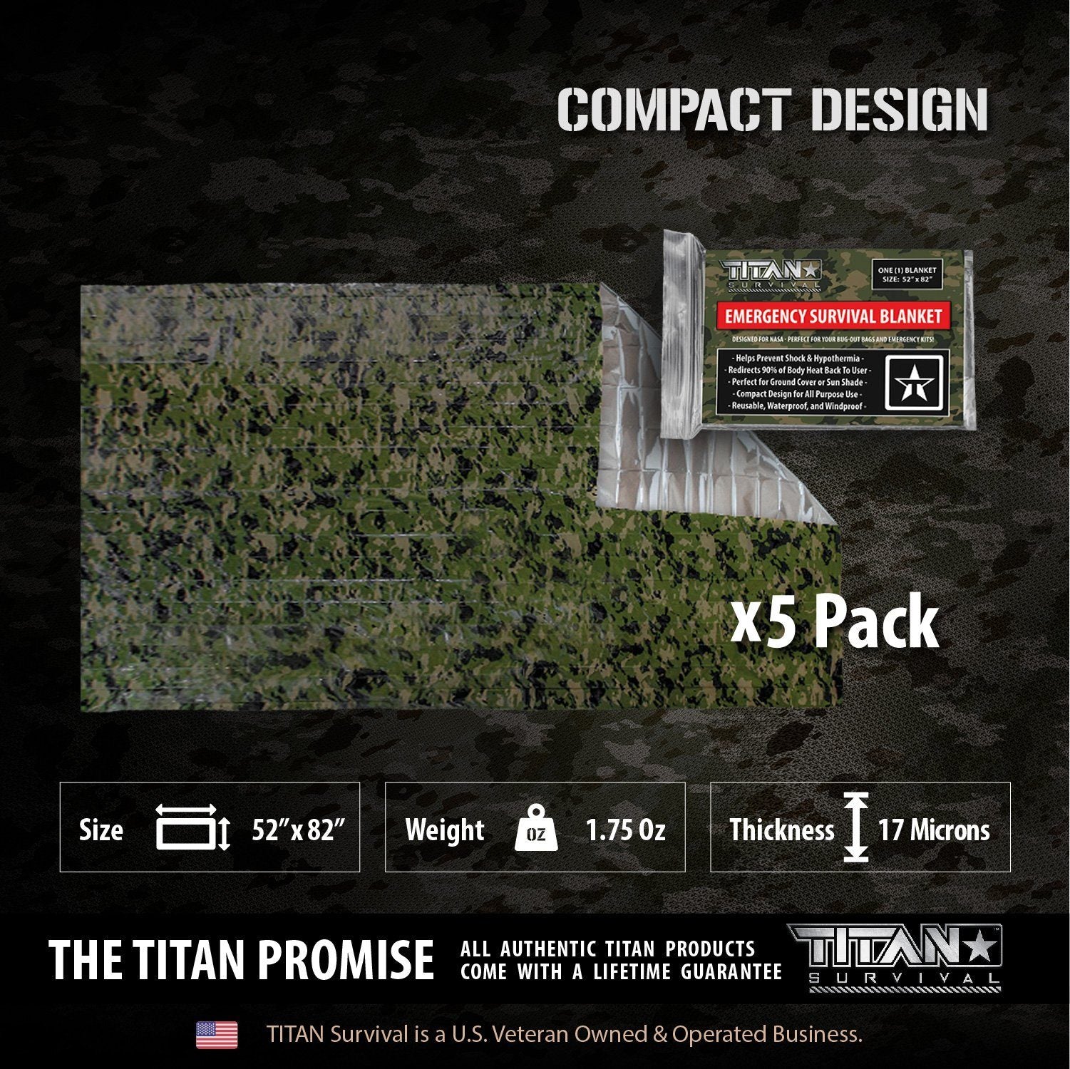 TITAN Survival Emergency Survival Blankets, 5-Pack