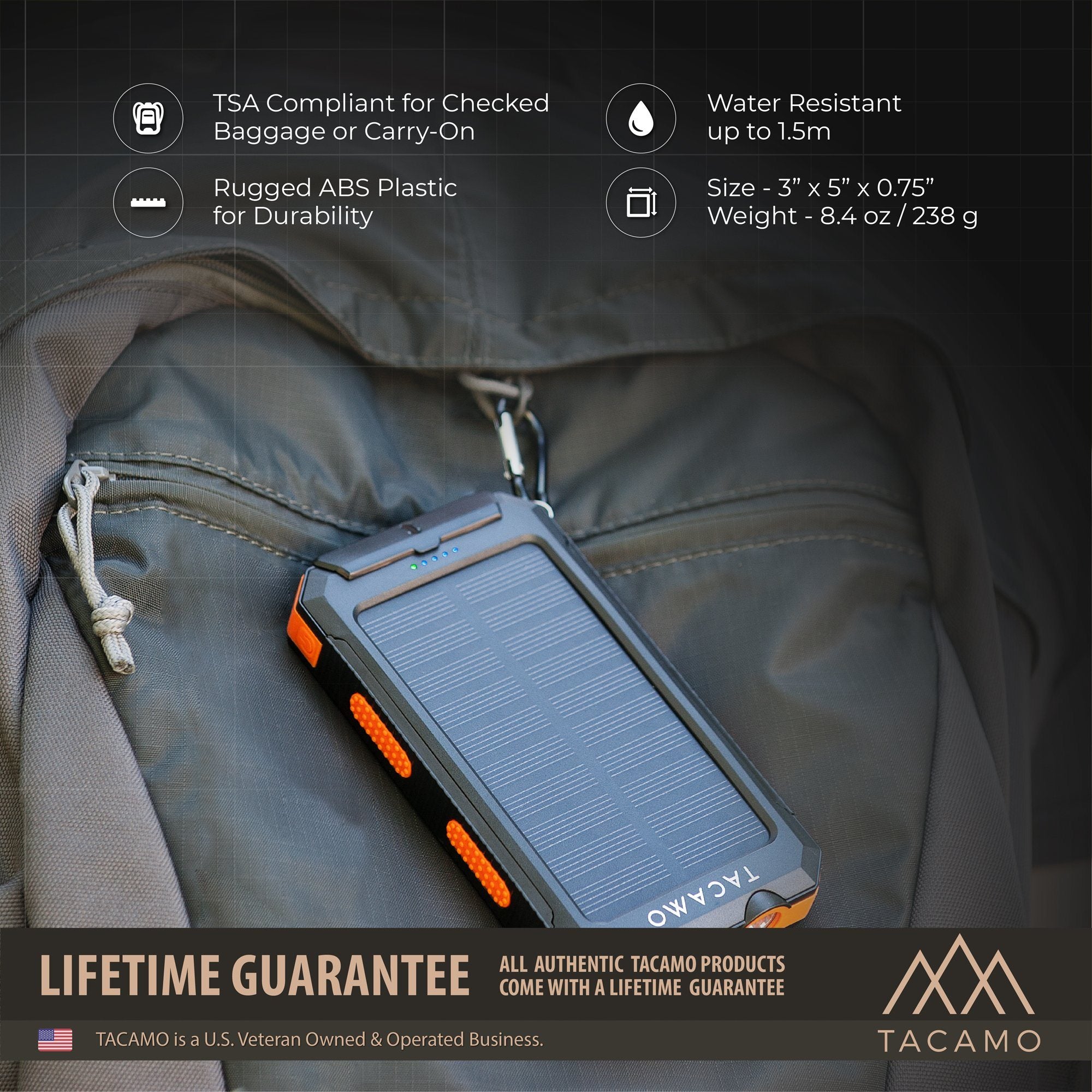 TITAN Survival TACAMO Solar Power Bank, USB Rechargeable
