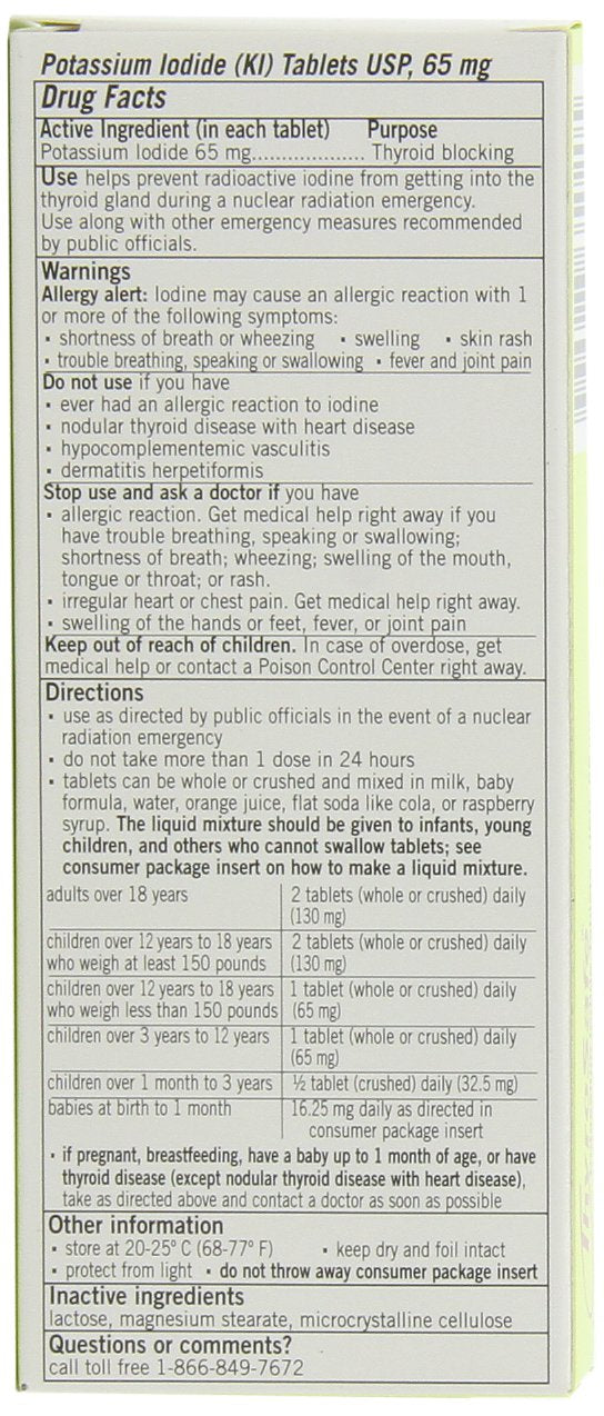 Mira Safety Thyrosafe | Potassium Iodide Tablets | 65 MG